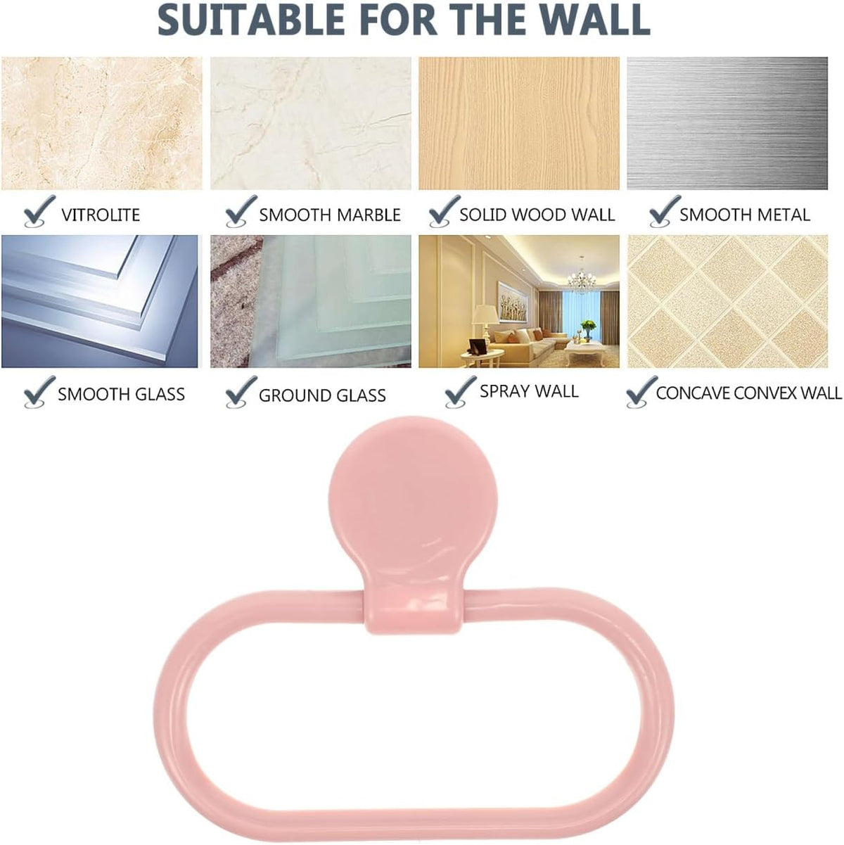 Pink Adhesive Towel Ring, No Drill Hand Towel Holder