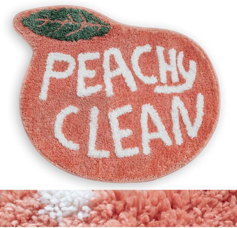 Peach Bath Mat Peachy Clean Bath Mats for Bathroom Non Slip Coral Pink Bathroom Rugs Washable Bathtub Mat Toilet Rug(25.2"X20.5")
