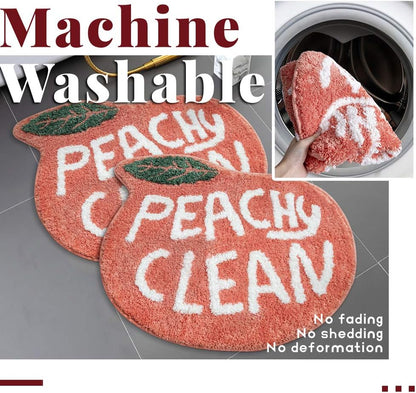 Peach Bath Mat Peachy Clean Bath Mats for Bathroom Non Slip Coral Pink Bathroom Rugs Washable Bathtub Mat Toilet Rug(25.2"X20.5")