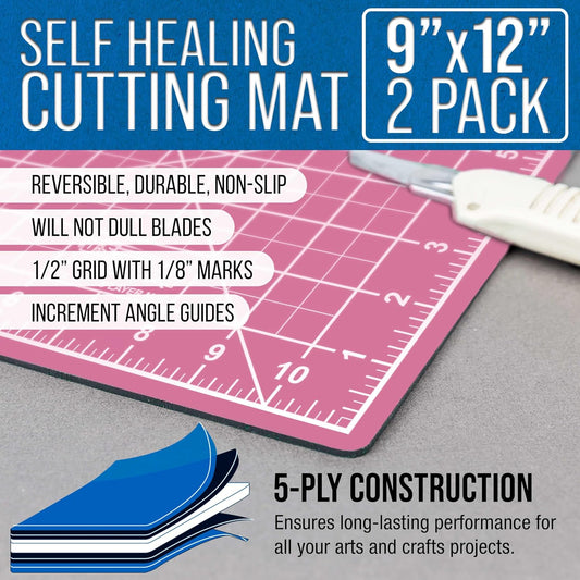 9"x12" Self-Healing Cutting Mat 5-Ply (2 Pack) Pink/Blue