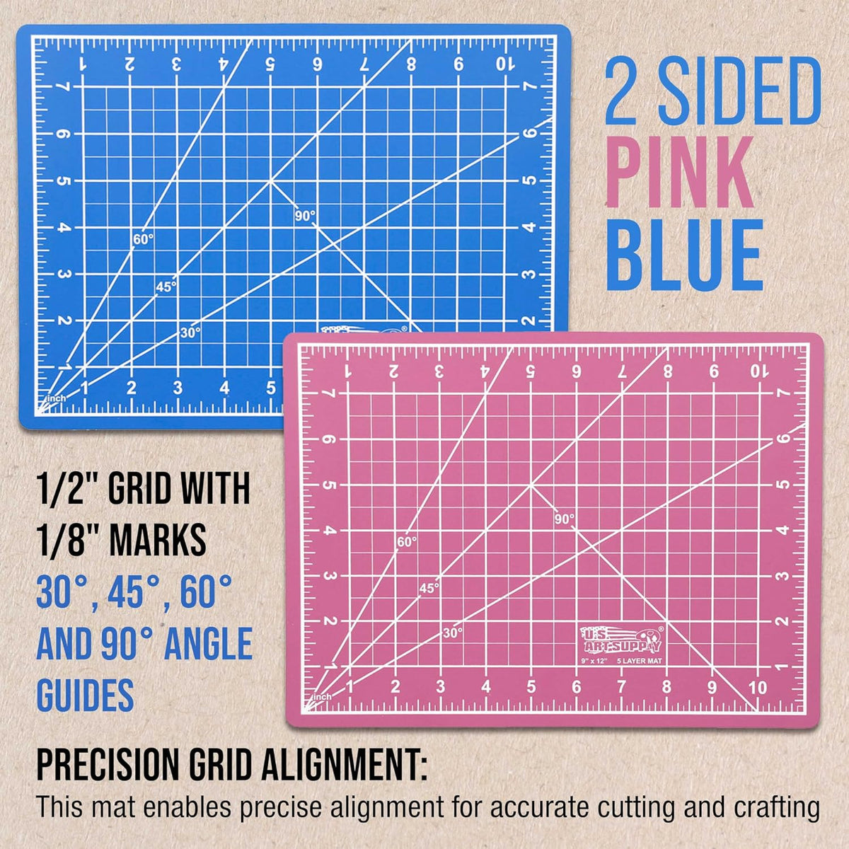 9"x12" Self-Healing Cutting Mat 5-Ply (2 Pack) Pink/Blue