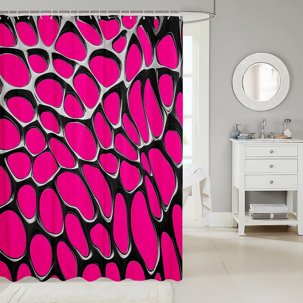 Peach Geometric Shower Curtain 72" L x 72" W Kids, Silver Bath Curtain for Boys Girls, Abstract Modern Art Bathroom Shower Curtain Set