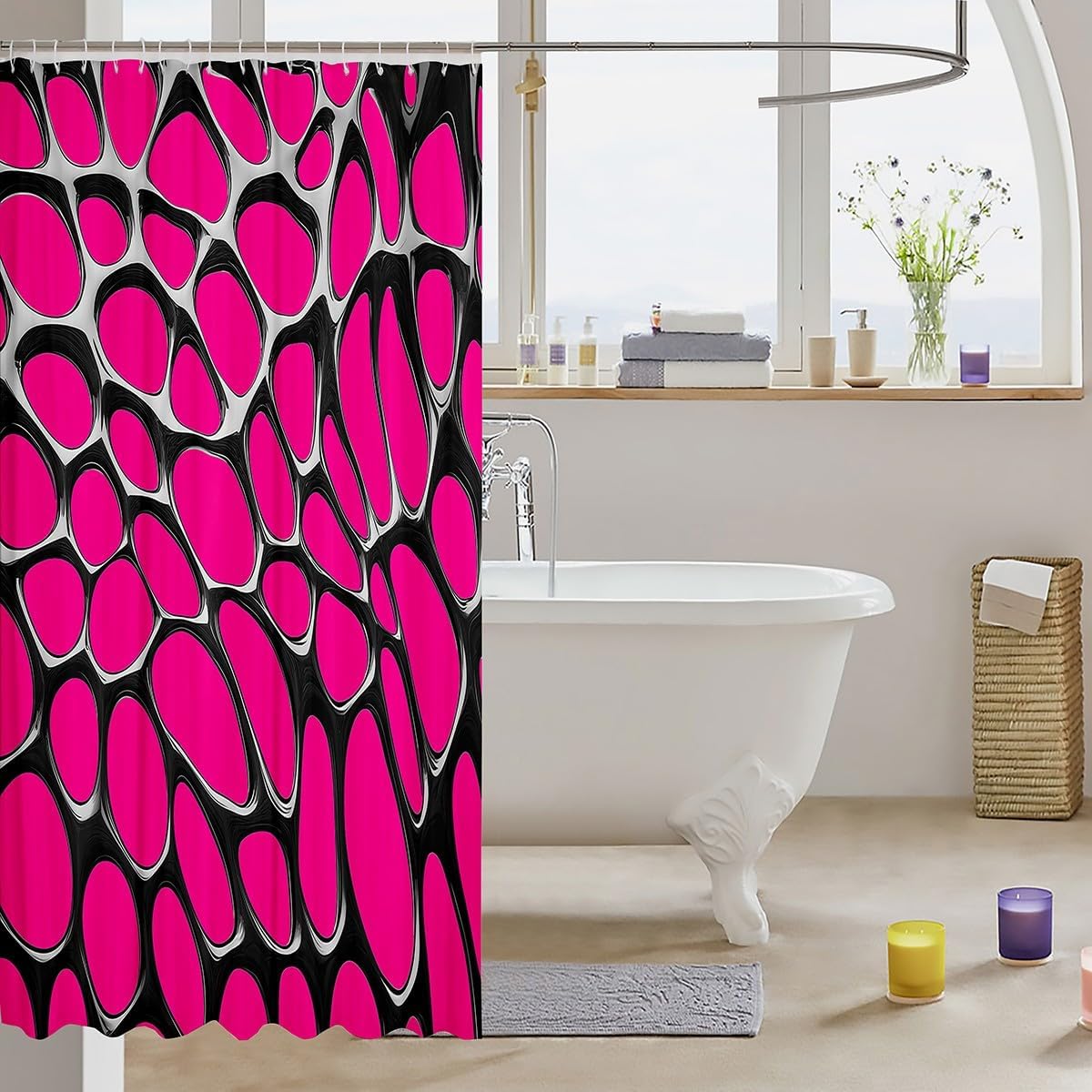 Peach Geometric Shower Curtain 72" L x 72" W Kids, Silver Bath Curtain for Boys Girls, Abstract Modern Art Bathroom Shower Curtain Set
