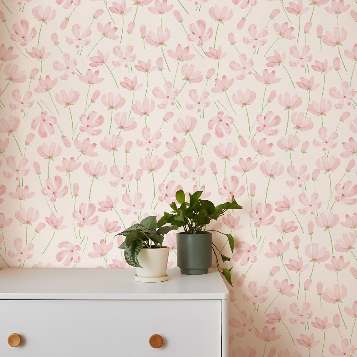 Peel and Stick Wallpaper, Pink Floral Wall Paper, 17.3"x118"