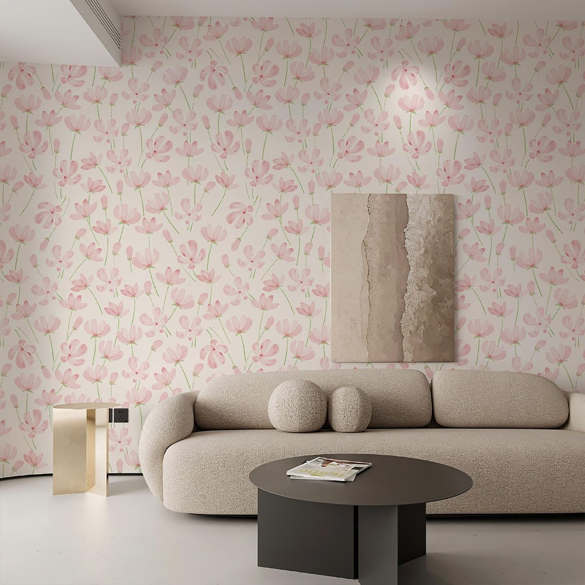 Peel and Stick Wallpaper, Pink Floral Wall Paper, 17.3"x118"