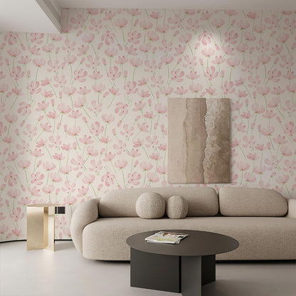 Peel and Stick Wallpaper, Pink Floral Wall Paper, 17.3"x118"