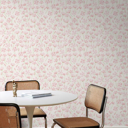 Peel and Stick Wallpaper, Pink Floral Wall Paper, 17.3"x118"
