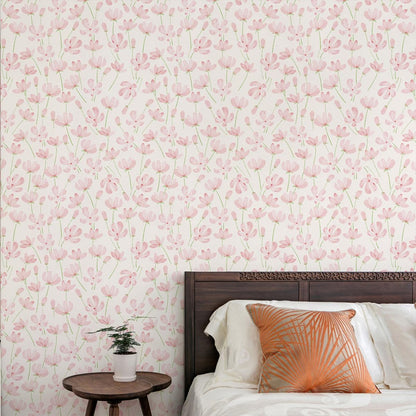 Peel and Stick Wallpaper, Pink Floral Wall Paper, 17.3"x118"