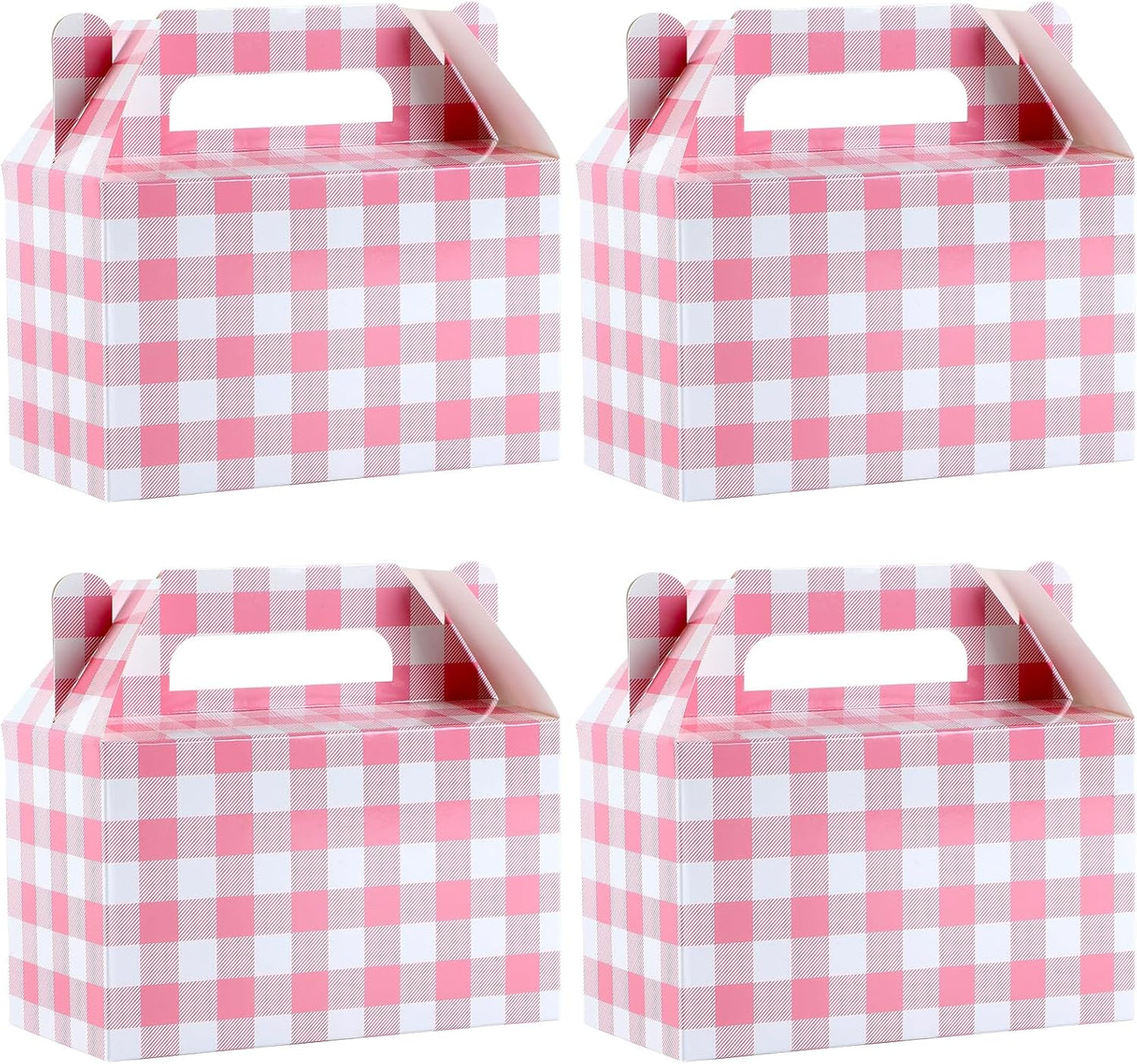 12 Pack Pink Gingham Party Favor Bags Pink Gingham Gift Boxes Checkered Paper Gift Boxes with Handles for Birthday Party Family Dinner Picnic Barbecue Baby Shower