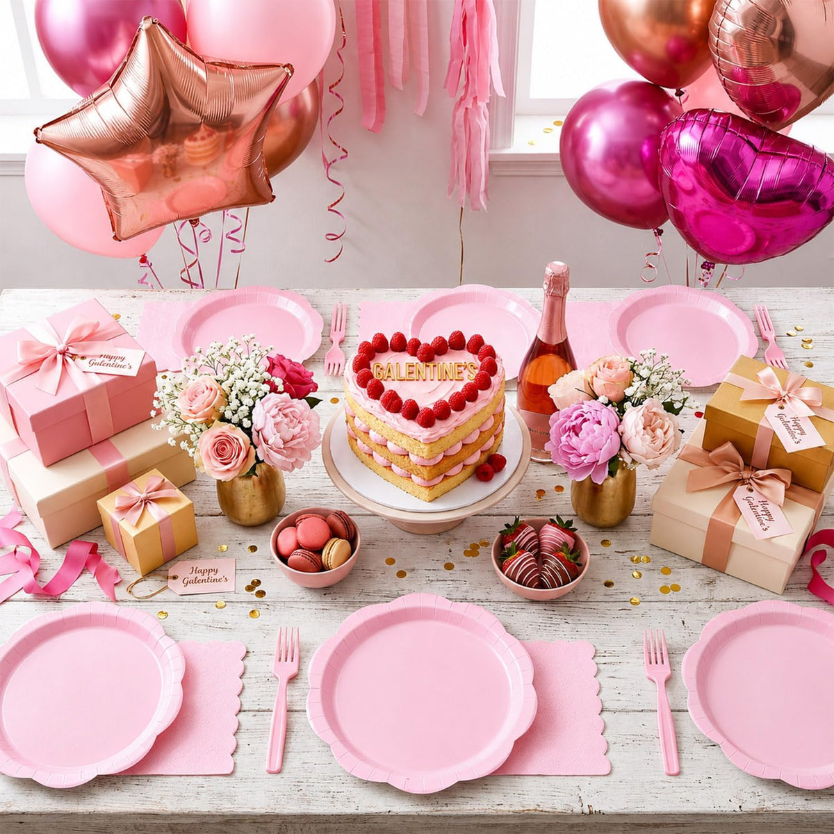 100 Pcs Pink Scalloped Paper Plates Set, Disposable Party Plates for Birthday, Baby Shower, Bridal Shower, Tea Party, Elegant Dinner & Dessert Tableware