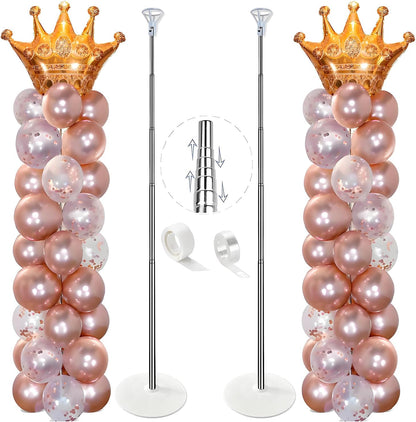Balloon Column Stand Kit Set of 2, 7ft Height Adjustable Balloon Arch Kit, Metal Telescopic Pillar Balloon Stand, Birthday Party, Graduation, Wedding Christmas Decorations