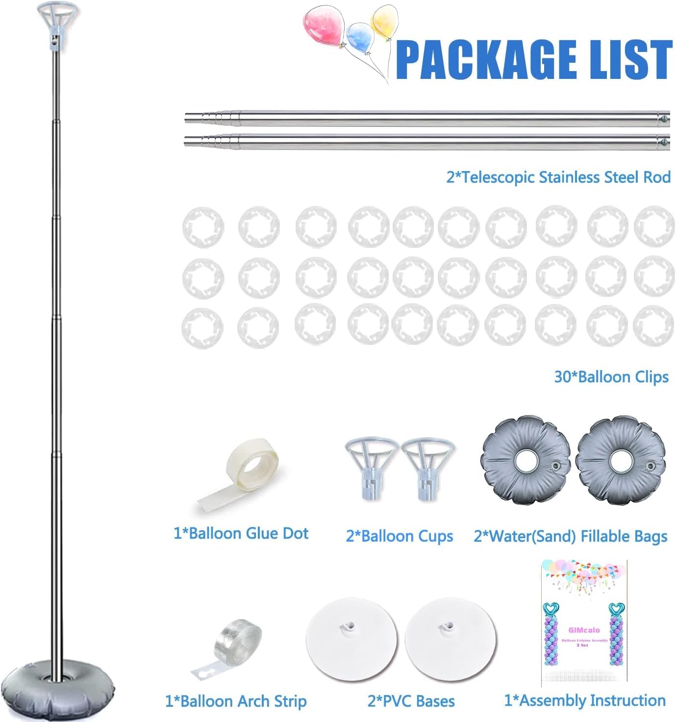 Balloon Column Stand Kit Set of 2, 7ft Height Adjustable Balloon Arch Kit, Metal Telescopic Pillar Balloon Stand, Birthday Party, Graduation, Wedding Christmas Decorations