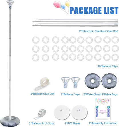 Balloon Column Stand Kit Set of 2, 7ft Height Adjustable Balloon Arch Kit, Metal Telescopic Pillar Balloon Stand, Birthday Party, Graduation, Wedding Christmas Decorations