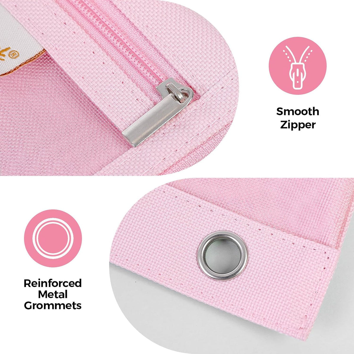 3-Ring Binder Pencil Pouch, Zipper Organizer with 3 Compartments, Mesh Window & Metal Grommets, Durable Oxford Pen Case for School Office Supplies Pink