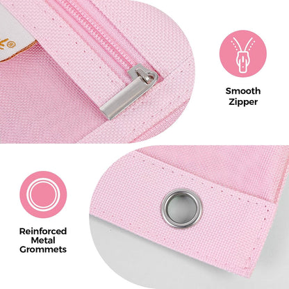 3-Ring Binder Pencil Pouch, Zipper Organizer with 3 Compartments, Mesh Window & Metal Grommets, Durable Oxford Pen Case for School Office Supplies Pink