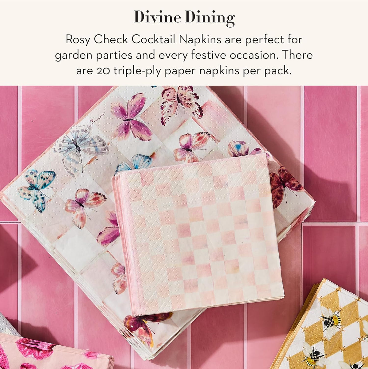 Cocktail Paper Napkin Pack, Pink-and-White Rosy Check