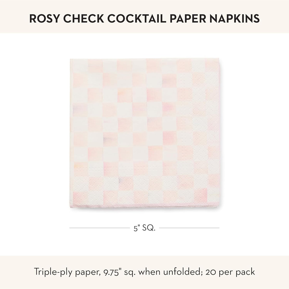 Cocktail Paper Napkin Pack, Pink-and-White Rosy Check