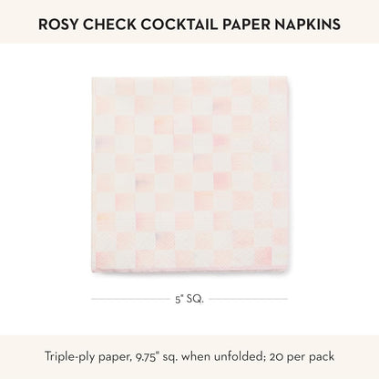 Cocktail Paper Napkin Pack, Pink-and-White Rosy Check