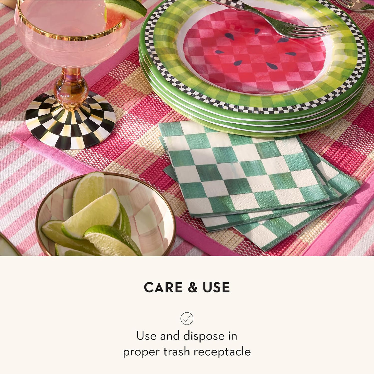 Cocktail Paper Napkin Pack, Pink-and-White Rosy Check
