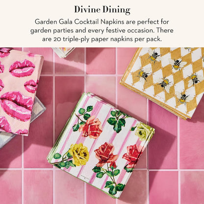 Cocktail Paper Napkin Pack, Pink-and-White Rosy Check