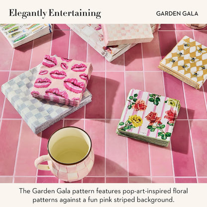 Cocktail Paper Napkin Pack, Pink-and-White Rosy Check