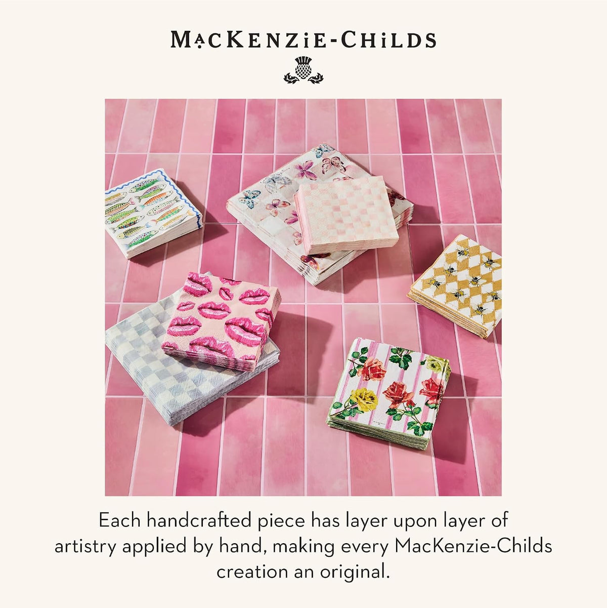 Cocktail Paper Napkin Pack, Pink-and-White Rosy Check
