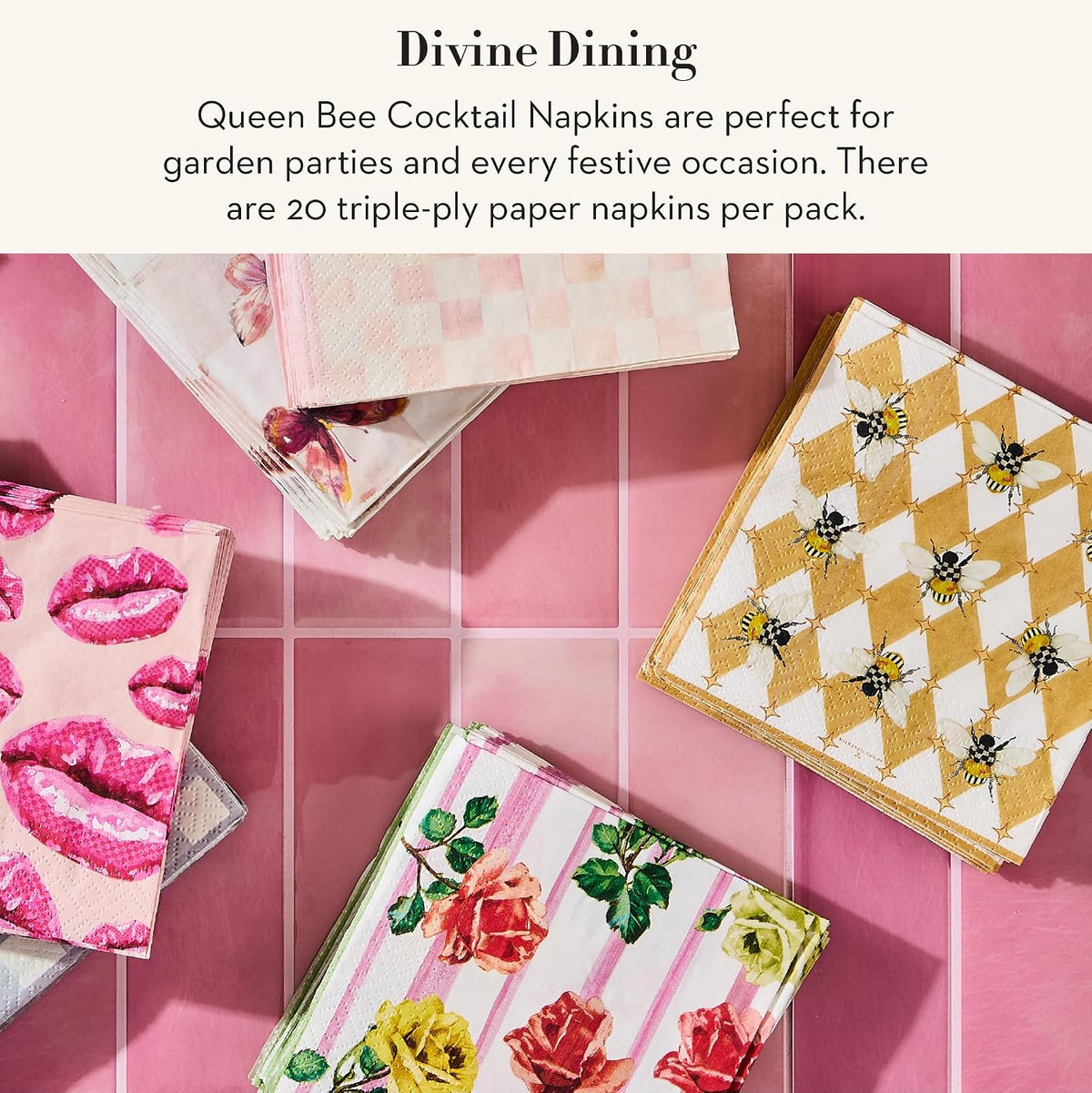 Cocktail Paper Napkin Pack, Pink-and-White Rosy Check