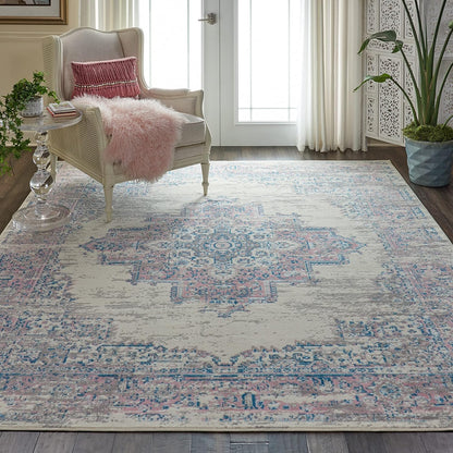 Grafix Ivory Pink 7' x 10' Area Rug - Easy Clean, Non Shedding, Bed Room, Living Room, Dining Room, Kitchen (7' x 10')