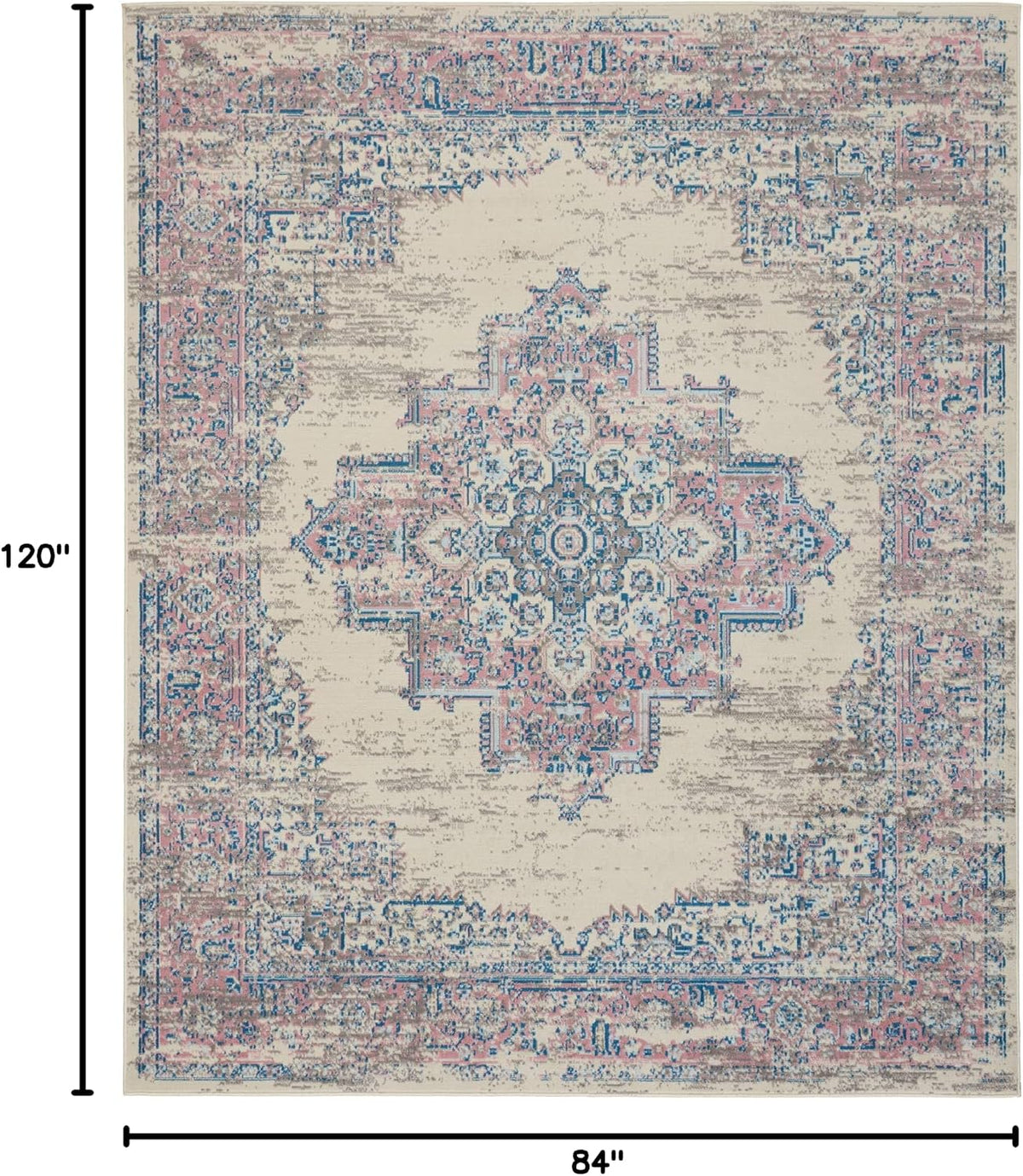Grafix Ivory Pink 7' x 10' Area Rug - Easy Clean, Non Shedding, Bed Room, Living Room, Dining Room, Kitchen (7' x 10')