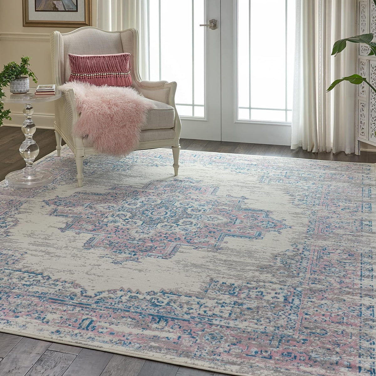 Grafix Ivory Pink 7' x 10' Area Rug - Easy Clean, Non Shedding, Bed Room, Living Room, Dining Room, Kitchen (7' x 10')