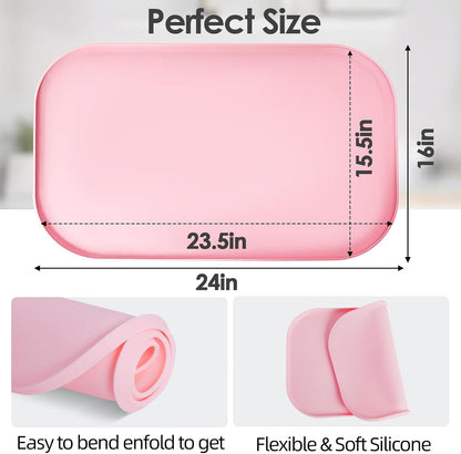 Silicone Coffee Maker Mat with Lip for Countertops, 24'' x 16'', Pink