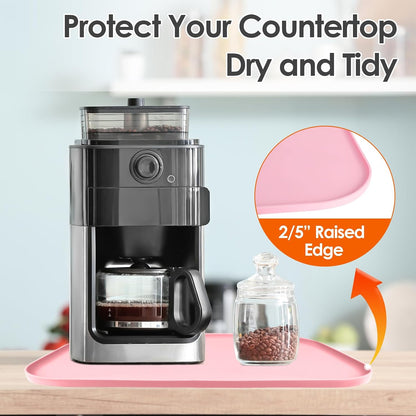 Silicone Coffee Maker Mat with Lip for Countertops, 24'' x 16'', Pink
