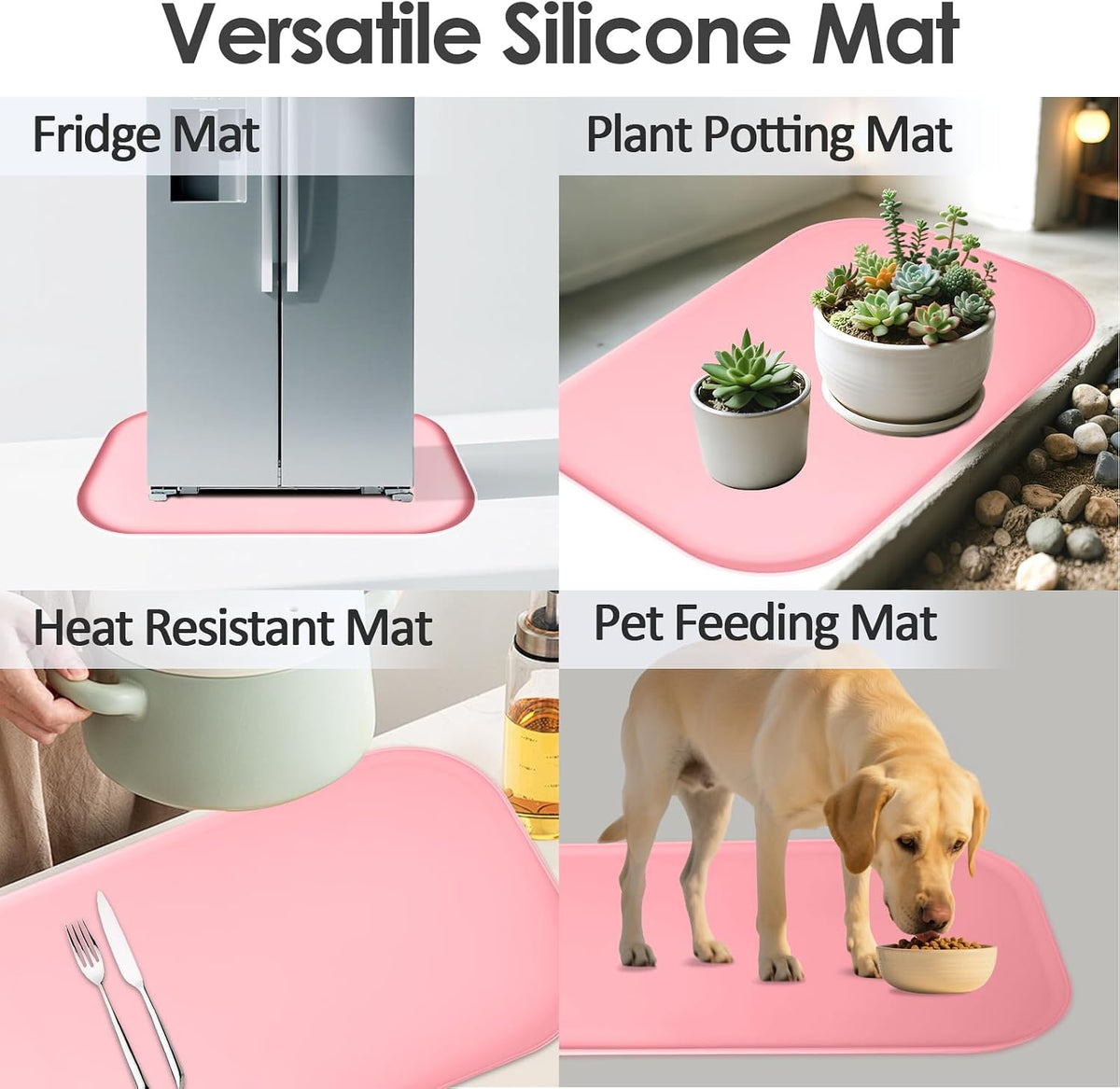 Silicone Coffee Maker Mat with Lip for Countertops, 24'' x 16'', Pink