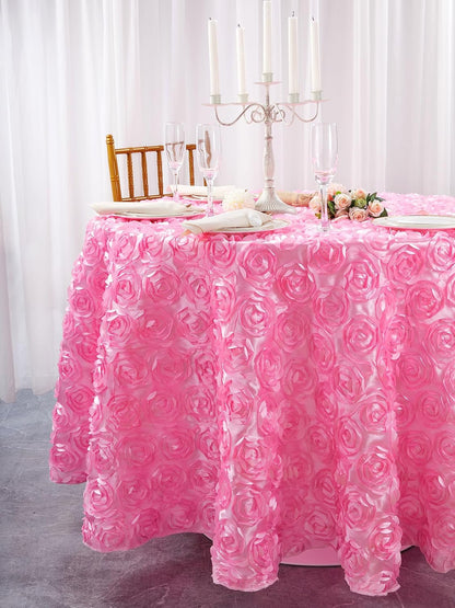 Round Tablecloth 60 inch Pink 3D Floral Table Cloth Satin Overlay Rosette Tablecloth for Wedding Baby Shower Birthday Tea Party Dessert Table Decorations