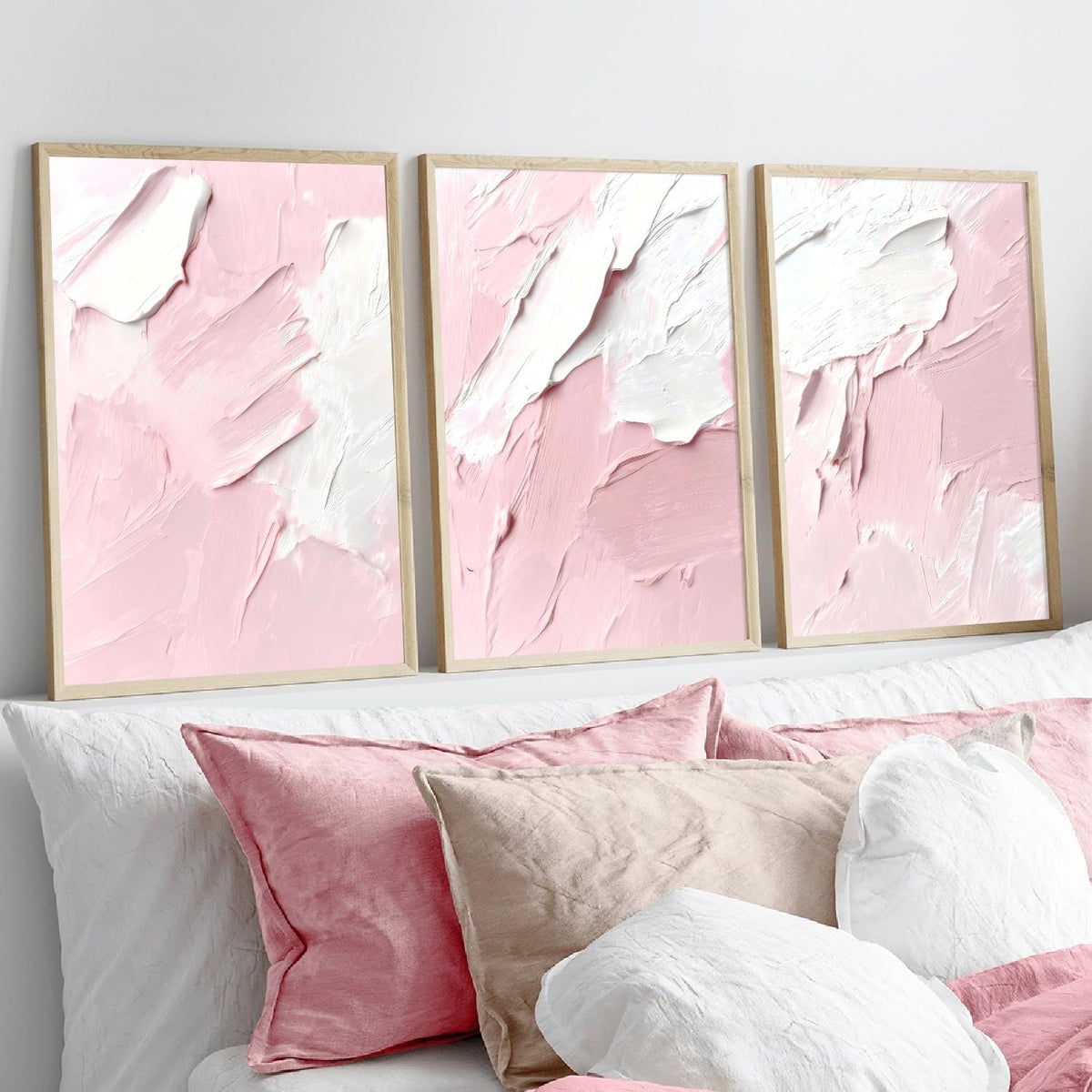 Pink and White Abstract Wall Art Abstract Texture Painting Prints Preppy Pastel Poster Abstract Oil Pastel Wall Art Light Pink White Picture 16x24in No Frame