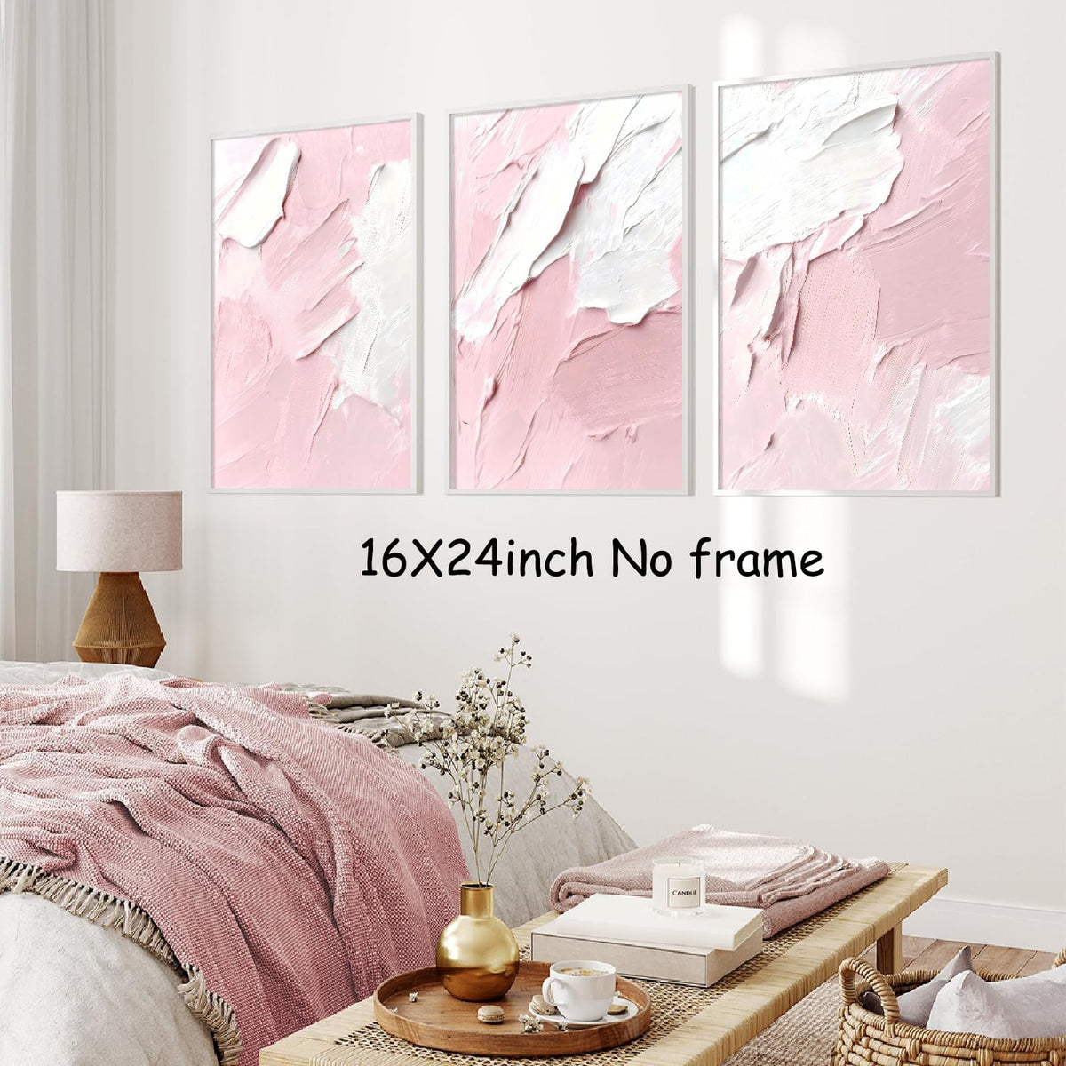 Pink and White Abstract Wall Art Abstract Texture Painting Prints Preppy Pastel Poster Abstract Oil Pastel Wall Art Light Pink White Picture 16x24in No Frame