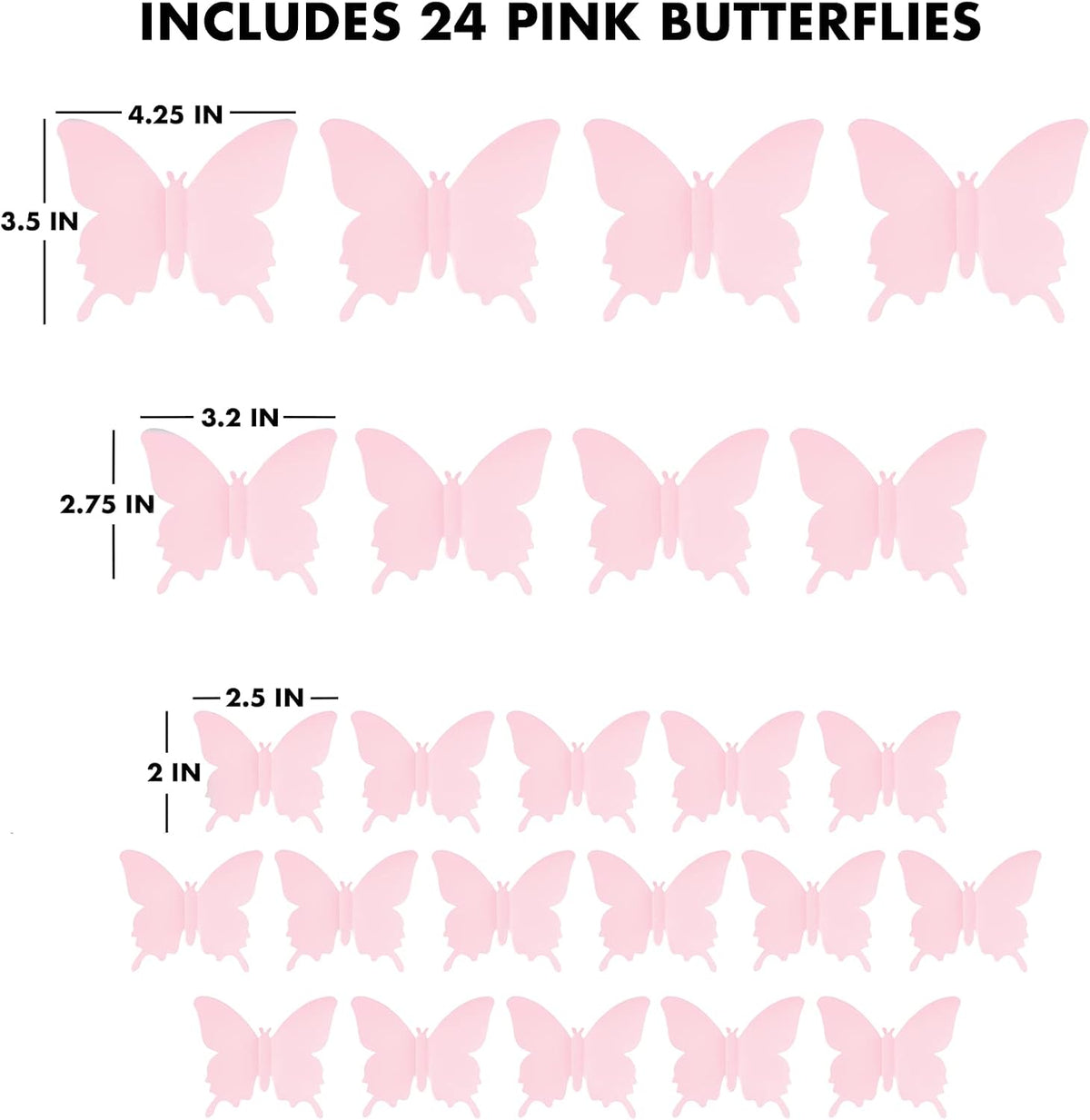 Cute Pink Butterfly Wall Decor 24 pcs, Girls Room Wall Decals, Danish Pastel Aesthetic Butterflies Stickers for Nursery Decorations, Baby Toddler Room Decor for Girls