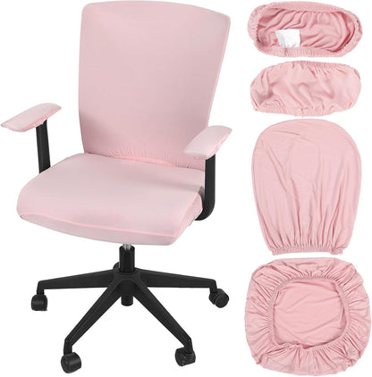 4 Pcs Office Chair Covers Set Computer Universal Protective Stretchable Chair Seat Covers Desk Armrest Cover Slipcovers Pads Office Cushion Backrest for Rotating(Regular,Pink)