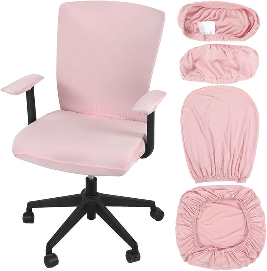4 Pcs Office Chair Covers Set Computer Universal Protective Stretchable Chair Seat Covers Desk Armrest Cover Slipcovers Pads Office Cushion Backrest for Rotating(Regular,Pink)