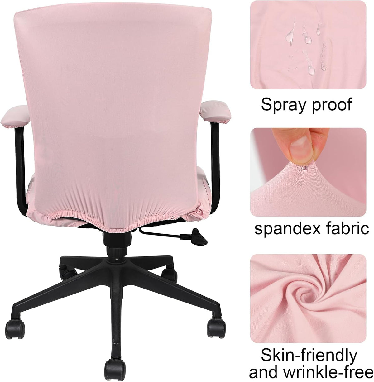 4 Pcs Office Chair Covers Set Computer Universal Protective Stretchable Chair Seat Covers Desk Armrest Cover Slipcovers Pads Office Cushion Backrest for Rotating(Regular,Pink)