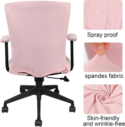 4 Pcs Office Chair Covers Set Computer Universal Protective Stretchable Chair Seat Covers Desk Armrest Cover Slipcovers Pads Office Cushion Backrest for Rotating(Regular,Pink)