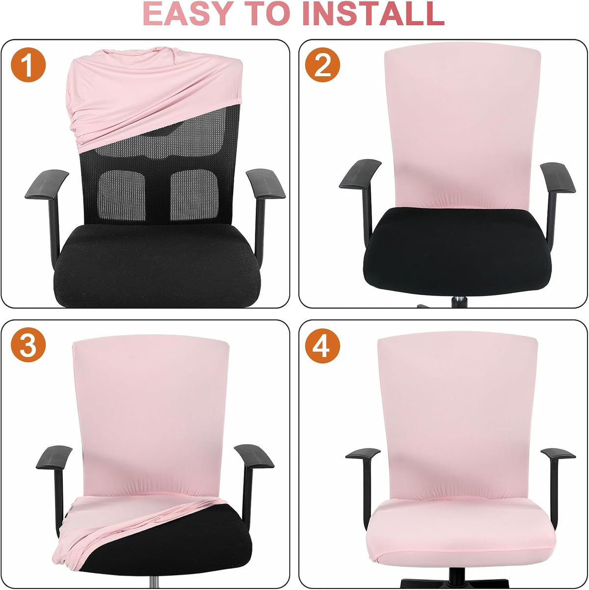 4 Pcs Office Chair Covers Set Computer Universal Protective Stretchable Chair Seat Covers Desk Armrest Cover Slipcovers Pads Office Cushion Backrest for Rotating(Regular,Pink)