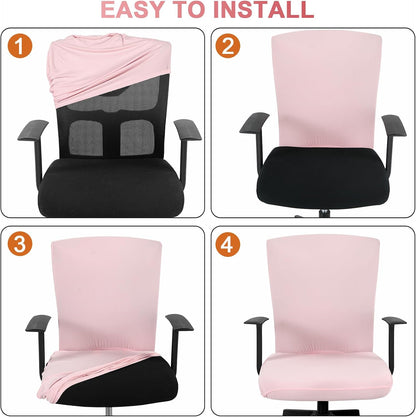 4 Pcs Office Chair Covers Set Computer Universal Protective Stretchable Chair Seat Covers Desk Armrest Cover Slipcovers Pads Office Cushion Backrest for Rotating(Regular,Pink)