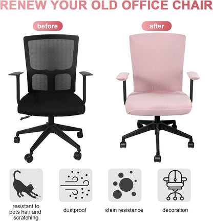 4 Pcs Office Chair Covers Set Computer Universal Protective Stretchable Chair Seat Covers Desk Armrest Cover Slipcovers Pads Office Cushion Backrest for Rotating(Regular,Pink)