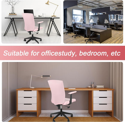 4 Pcs Office Chair Covers Set Computer Universal Protective Stretchable Chair Seat Covers Desk Armrest Cover Slipcovers Pads Office Cushion Backrest for Rotating(Regular,Pink)