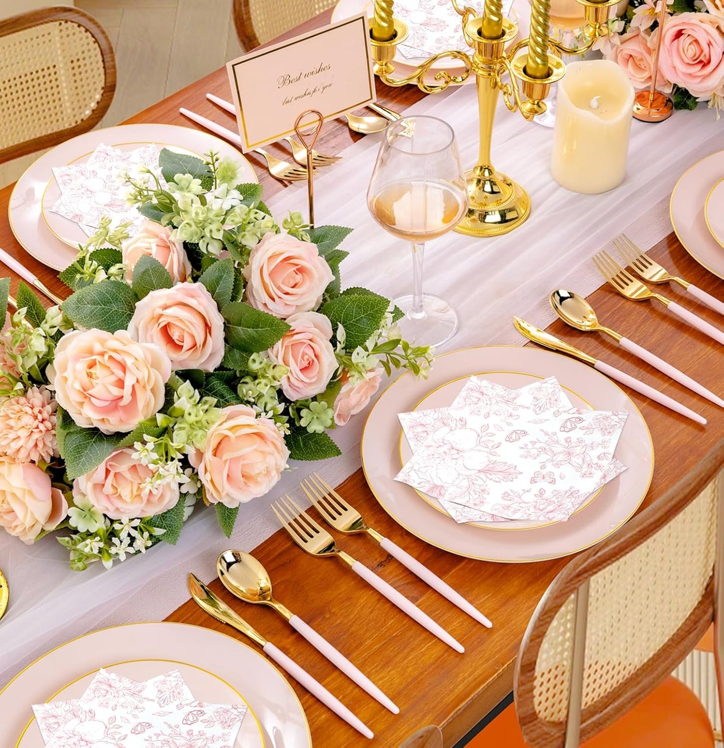 SietDESEO 100 Pieces Pink Floral Napkins Disposable 2-Ply Pink and White Cocktail Napkins Flower Paper Napkins for Decoupage Baby Shower Wedding Tea Party Beverage Napkin