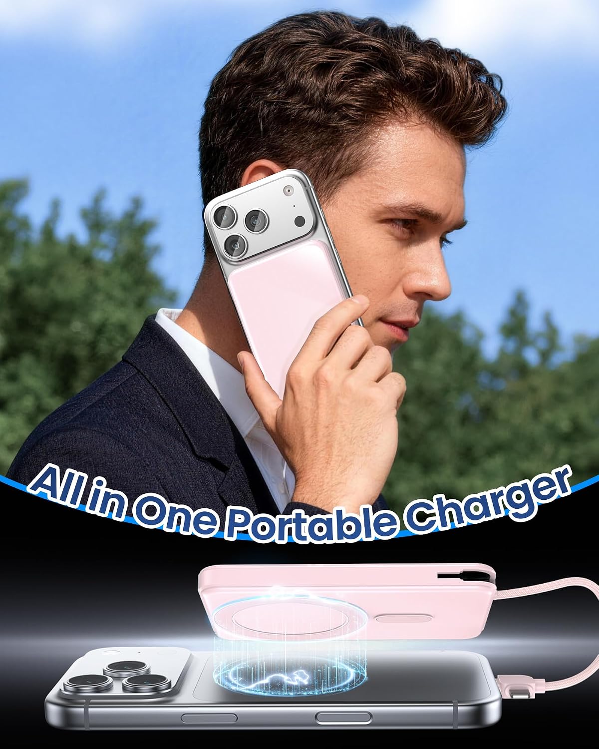 10000mAh Portable Charger, 20W Fast Charging, Built-in Cables with Handle