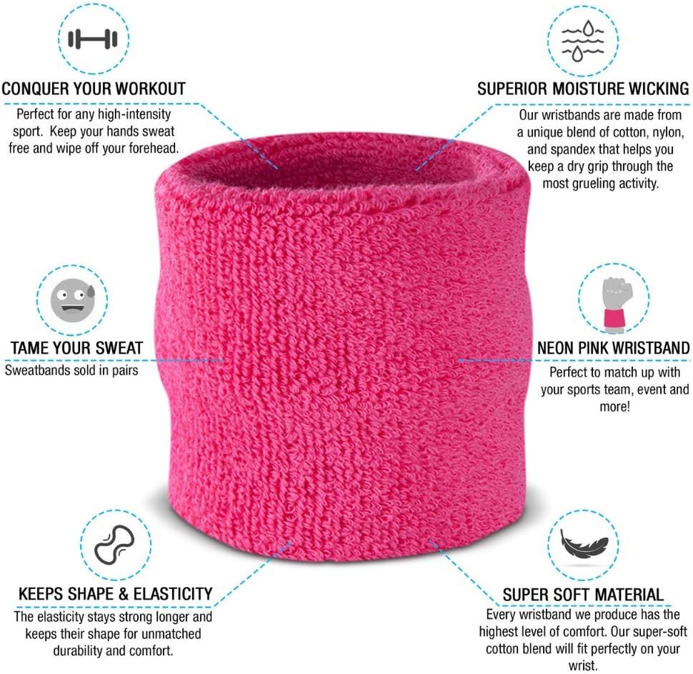 Wrist Sweatbands, Absorbent and Breathable Thick Cotton Bands for Working Out, Gymnastics, Basketball, Tennis, and Football, Multiuse Wristbands for Costumes and Cosplay