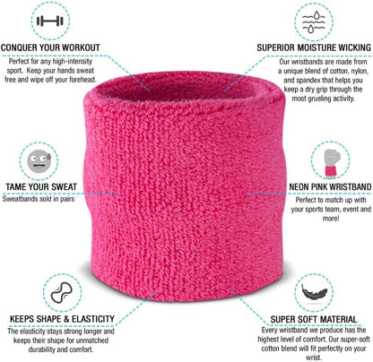 Wrist Sweatbands, Absorbent and Breathable Thick Cotton Bands for Working Out, Gymnastics, Basketball, Tennis, and Football, Multiuse Wristbands for Costumes and Cosplay