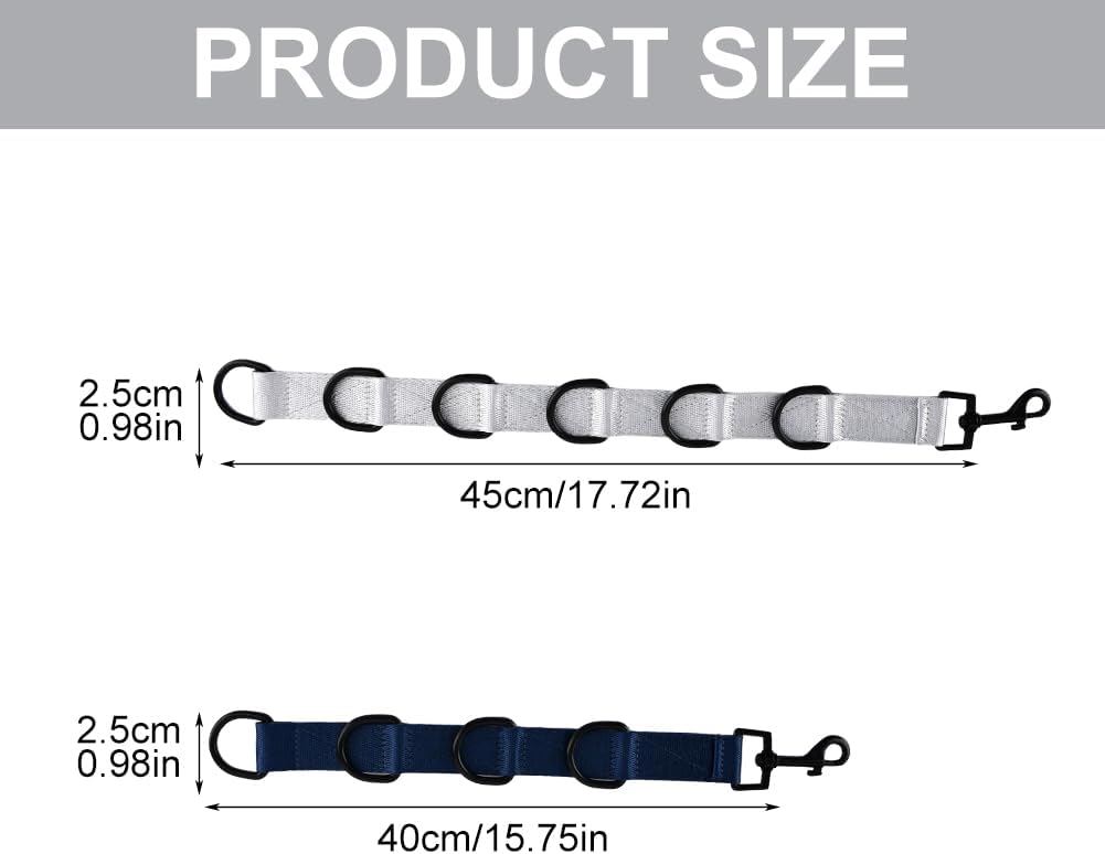2pcs Dog Grooming Extension Strap with 4 D-Ring and 6 D-Ring Grooming Loops Adjustable Extender Straps Quick Release Pet Dog Leashes for Grooming(Color:Black Silver)